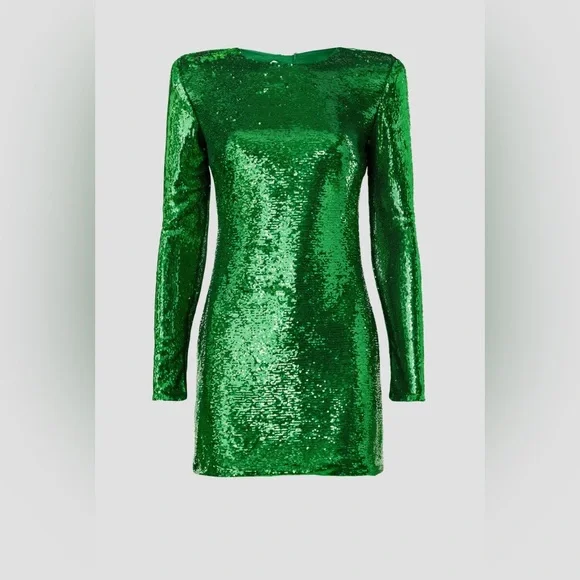 Bardot Long Sleeve Green Sequin Mini Dress Sz 12 Alessia - Picture 2 of 6